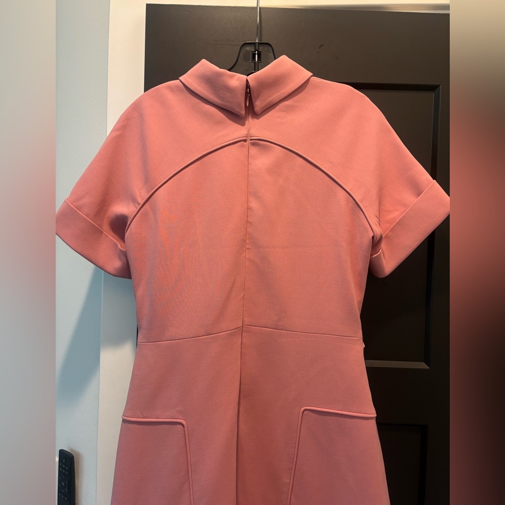 KAREN MILLEN Compact Stretch Tab Detail Full Skirted Midi Dress Dusty Pink NWT - Picture 10 of 15